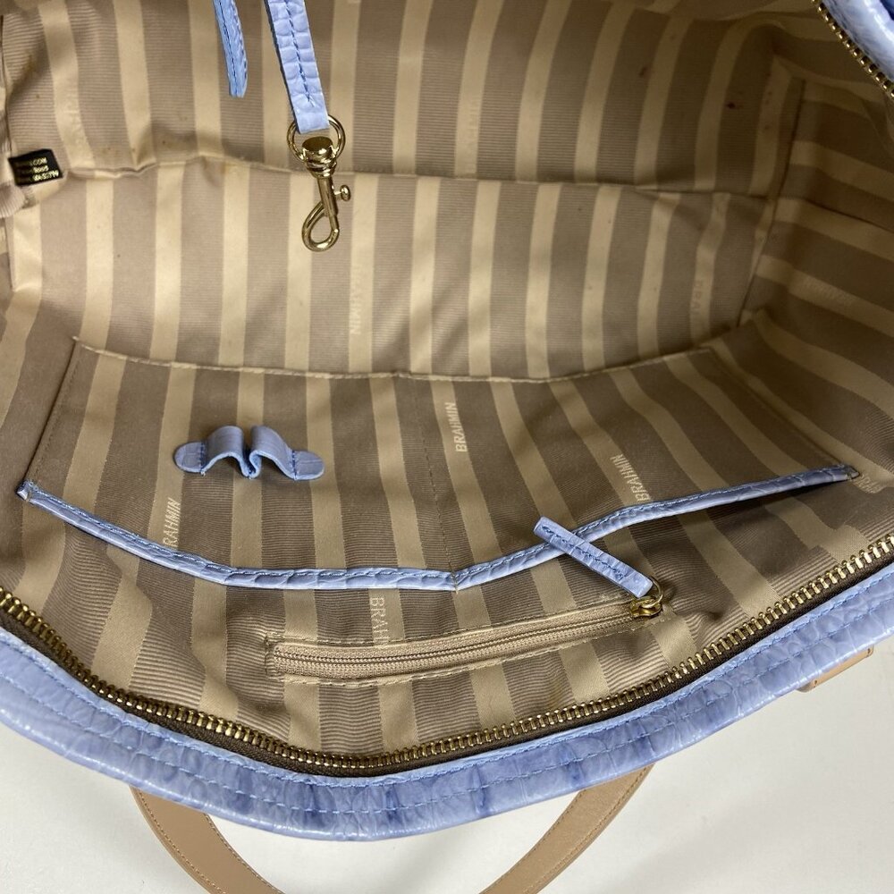 BRAHMIN Medium Arno Satchel Tote Leather Bag Lilac Periwinkle Silver - Picture 16 of 16